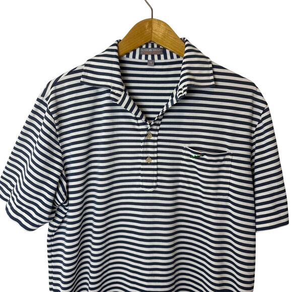 Peter Millar -Summer Comfort Lightweight Blue Striped Golf Polo - Men's Size Med - Picture 2 of 7